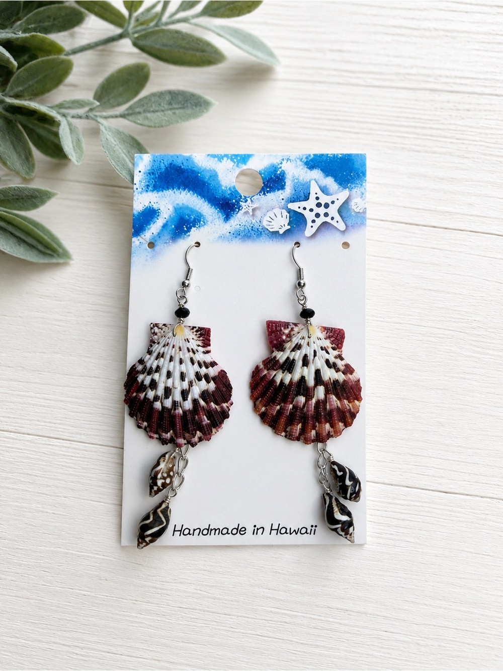 Handmade Hawaiian Sea Shell Drop Earrings
